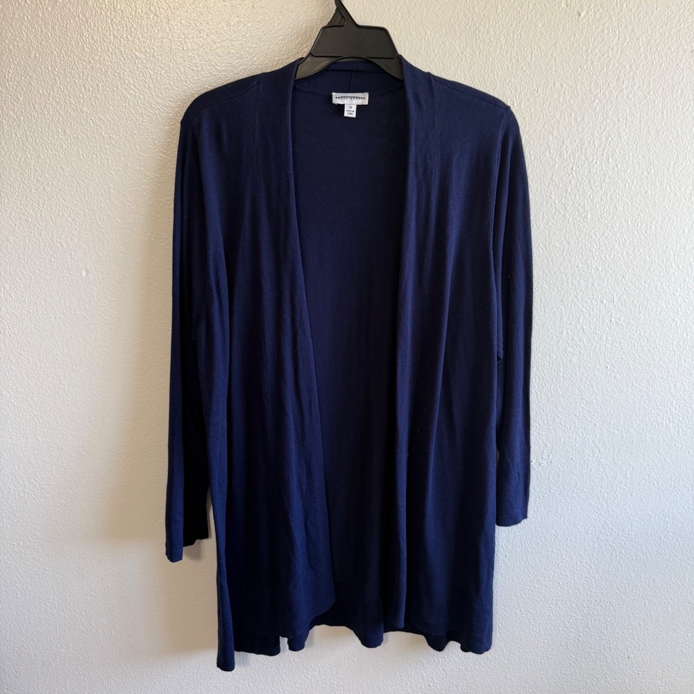 Susan Graver Size 2X Navy Blue Open Front Knit Cardigan Artsy